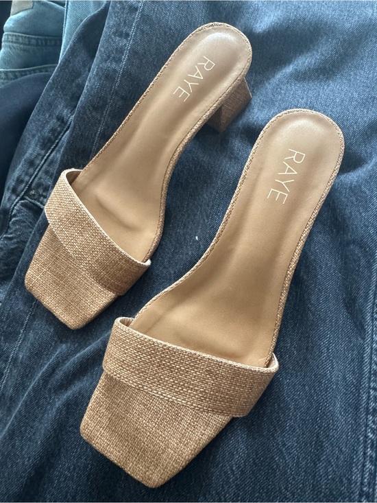 RAYE Shoes - RAYE Natural Tan Linen-Textured Slide Mules
